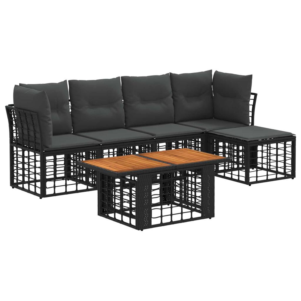 Garden Sofa Set 6 Pieces Black and Dark Grey Poly Rattan