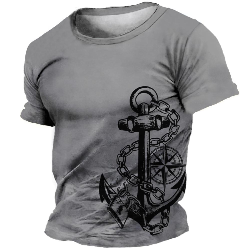 Men's T-Shirt 3d Boat Print Tops O-Neck Short-Sleeved Casual Retro T-Shirt Fashion Street Summer T-Shirt Oversized Men's Clothes