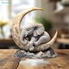Sleeping Baby Elephant On Moon Statue - Decorative Resin Figurine, Cute Home Desk Ornament for Room Decoration