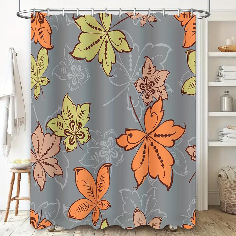 Fall Floral Shower Curtain Decor Printed Polyester Rainproof Bathroom Liner Autumn Leaf Pattern Available in Multiple Sizes for