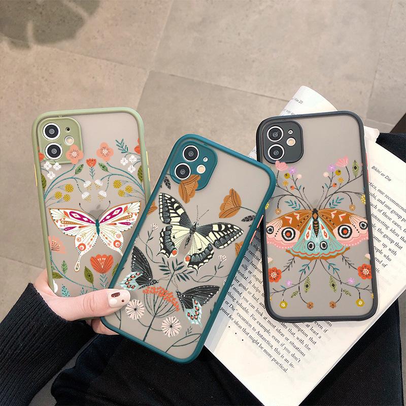Flowers Butterfly Aesthetic Phone Case For iPhone 7 8 plus X XS MAX XR SE2 16 15 14 11 12 13 Pro Max Back Shockproof soft Cover