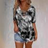 Spring and Summer New Women's Tie-dyed Printed Rope Casual and Fashionable Short-sleeved T-shirt