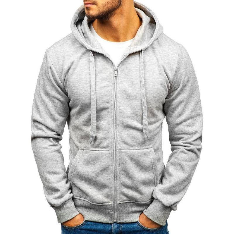 Men S Solid Color Zip Up Hooded Long Sleeve Cardigan Sweatshirt