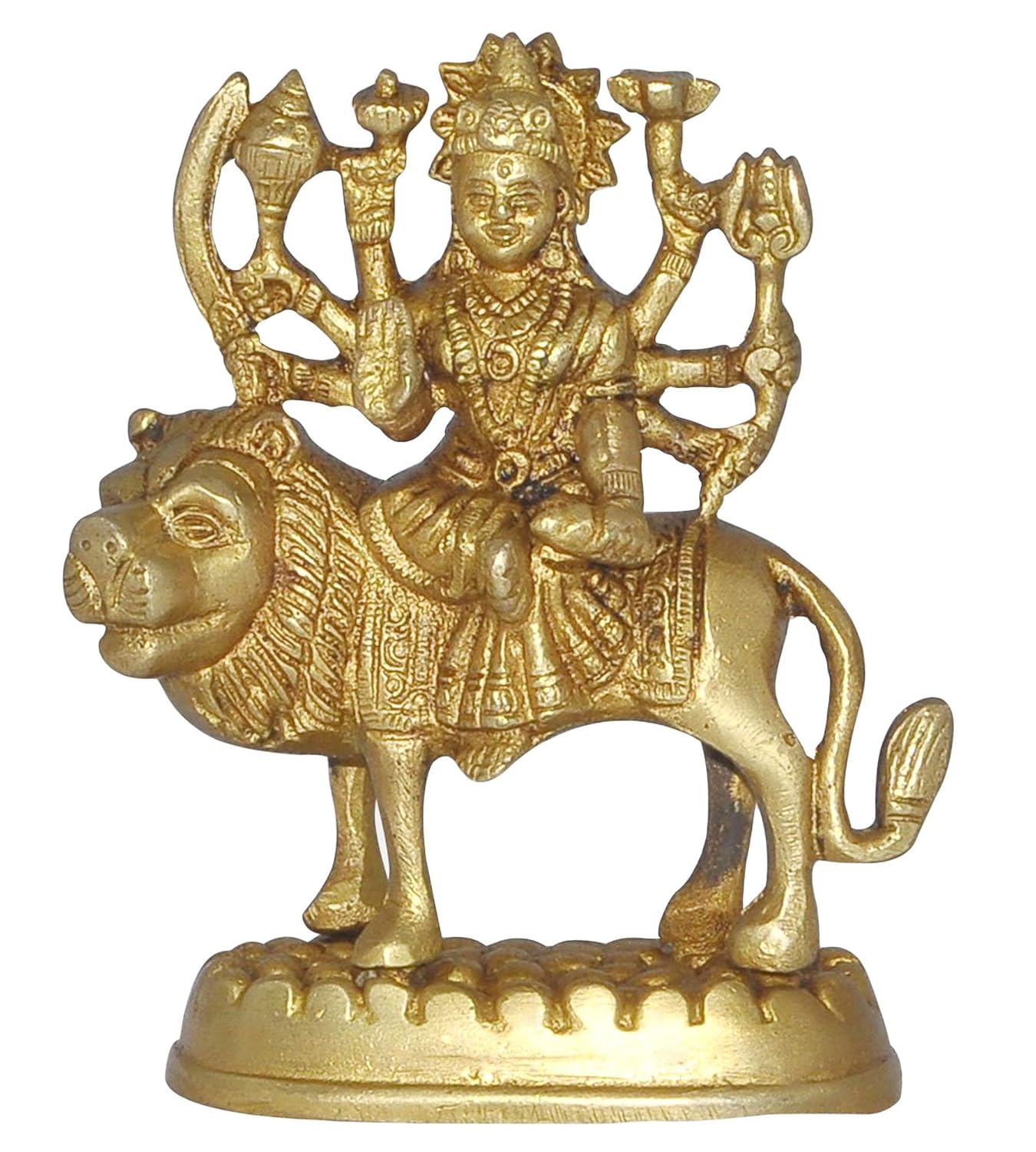 Pure Brass Maa Durga Idol, Goddess Sherawali Mata Murti, Gold, Size - Standard