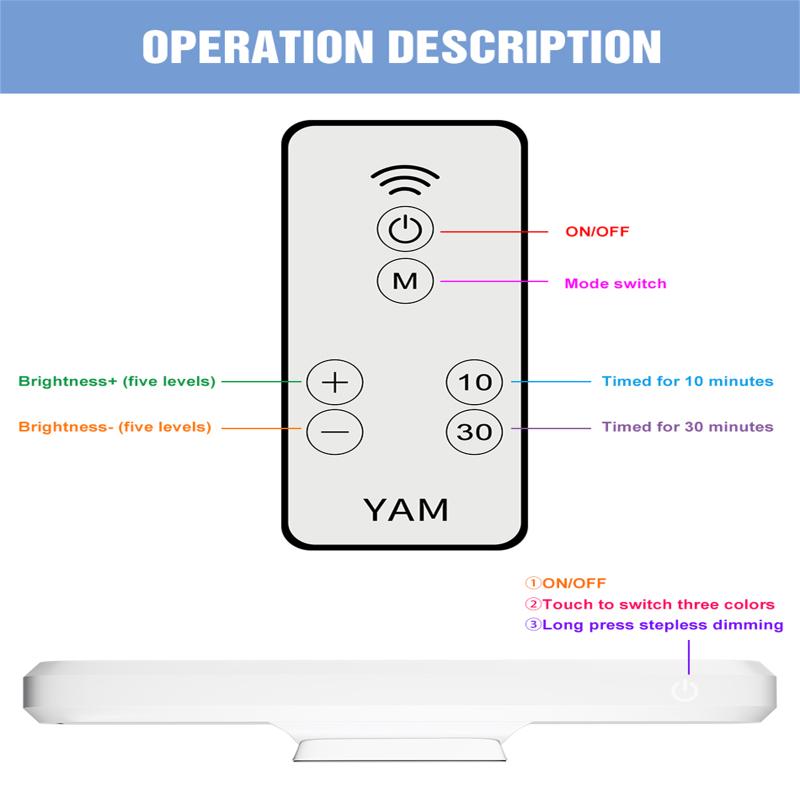 LED Bordlampe 3 Farger Justerbar Vinkel Øyebeskyttende Fjernkontroll Tidsstyring Leselampe Skrivebord