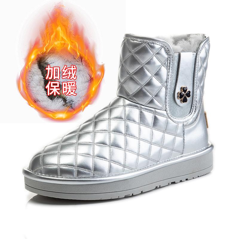 

Зимние женские сапоги из натуральной шерсти, новинка, полусапоги-локомотивы, хлопковые сапоги от снега, водонепроницаемые, с глубоким вырезом, кожаные женские ботинки, тренд 40 серебряный