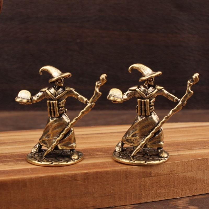 Brass Crow Mage Mini Figurine Portable Tiny Brass Statue for Tabletop RPG Home Office Decor Collectible Gift for Gamers