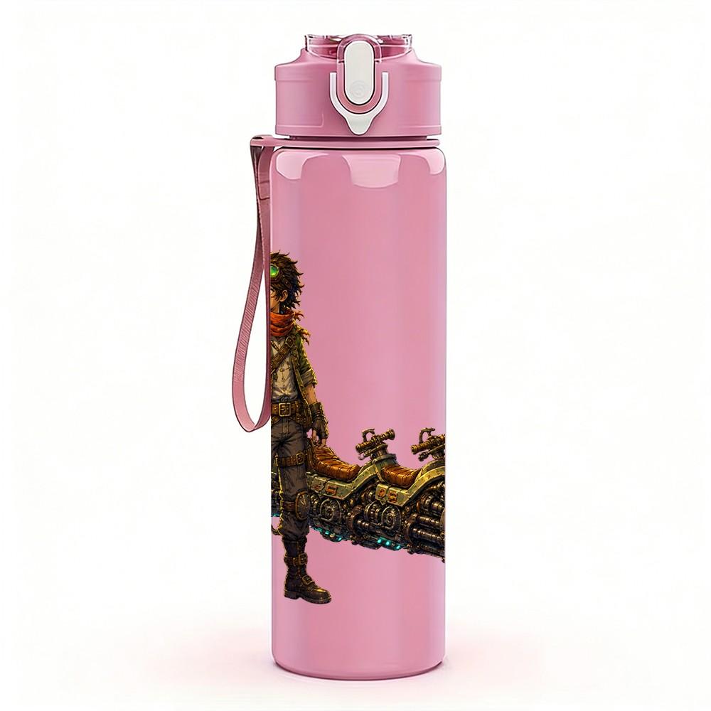 1PC Rider With Weapon Fantasy Character Pattern 750ml Color Plastic Sports Water Bottle Leakproof Flip Straw Lid Suitable for Sports Office Home Use