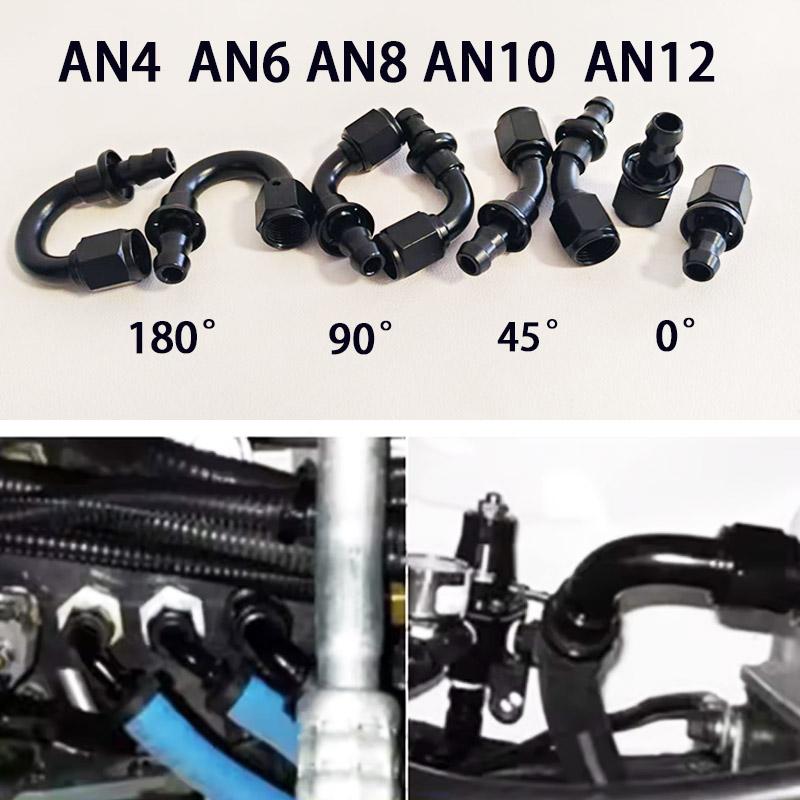 ZG Aluminum Alloy Material 0/45/90/180 Degree Push Lock Hose Fitting AN4 -- AN12 Push-On Barb Fuel Oil Coolant Hose Connector