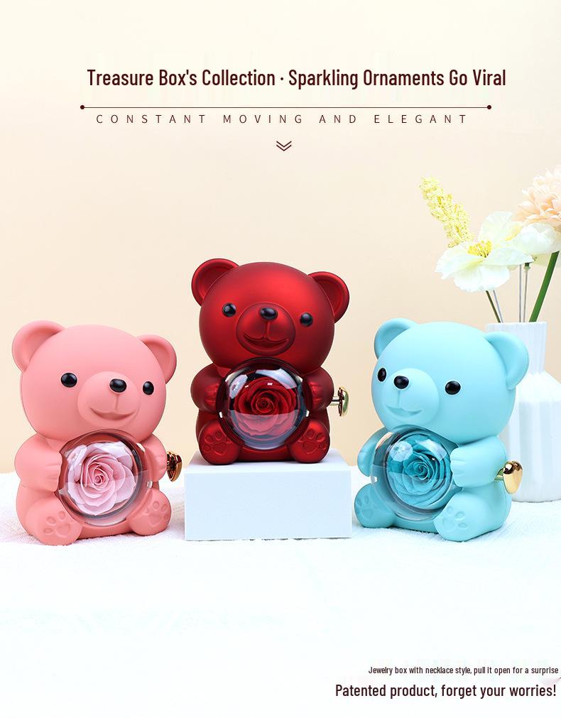 Valentine's Day Rotating Jewelry Gift Box with Necklace & Rose Flower