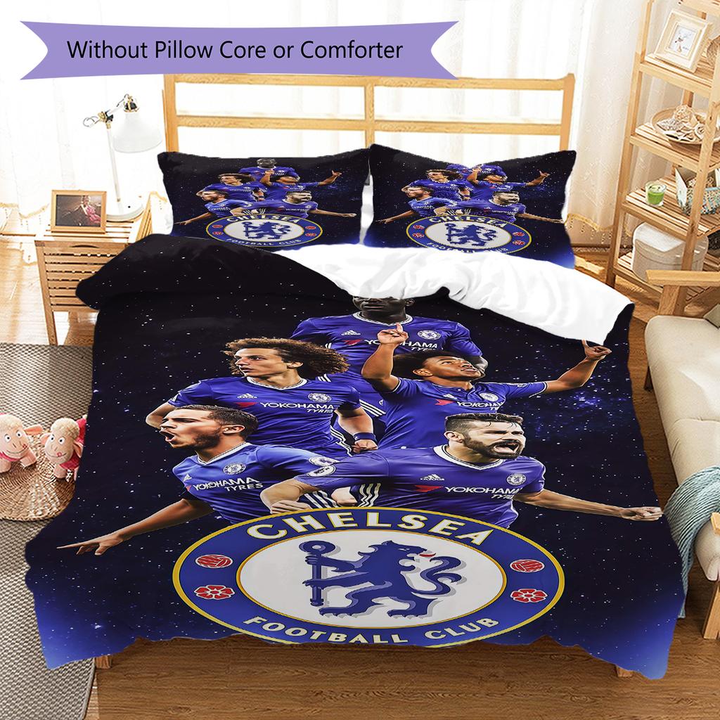 Chelsea FC Muster Bettwäsche Steppdecke Set Bettbezug Kissenbezug Heimdekoration Geburtstagsgeschenk (1 Bettbezug + 2 Kissenbezüge, ohne Füllung)