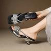 Fashion Fashionable outerwear wedge heel women's slippers in a straight line, retro silver open-toe rhinestone high-heeled sandals
