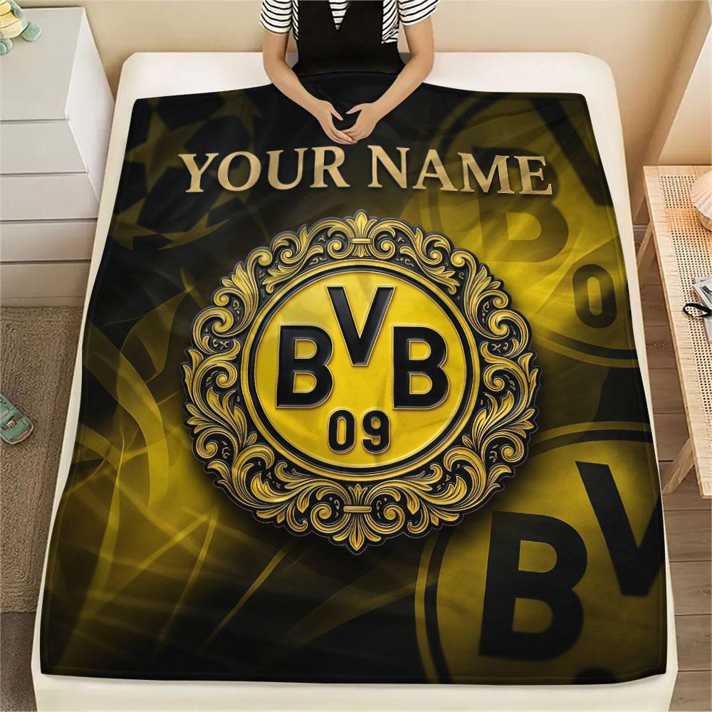 Custom Name,Borussia Dortmund Printed Flannel Blanket, Soft Throw for Bedroom Sofa, Washable, Christmas Present, Great Gift.