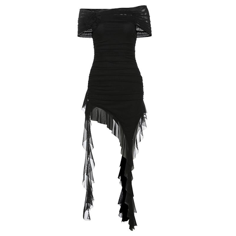 2026 European and American style spring new women's clothing solid color slim fit high waist fashion one-word neck tube top dress women
