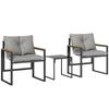 3 Piece Garden Furniture Set 2 Seater With 2 Armchairs And 1 Coffee Table Tempered Glass Top And Cushions Gray