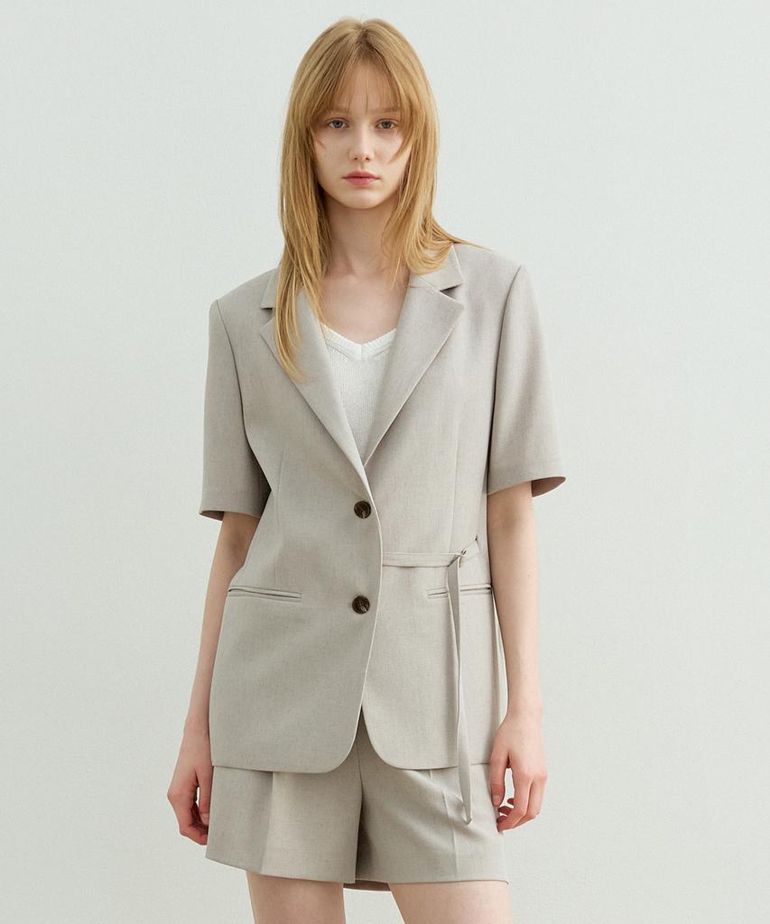 Artid Linen Half Sleeve Belted Jacket_Beige