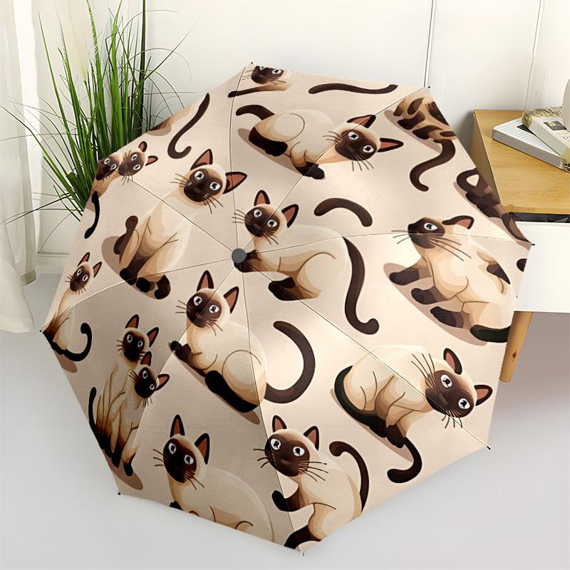 

1pc Siamese Cat Pattern Umbrella Portable Home Essential Umbrella Folding Umbrella Durable Iron Frame yy251128022