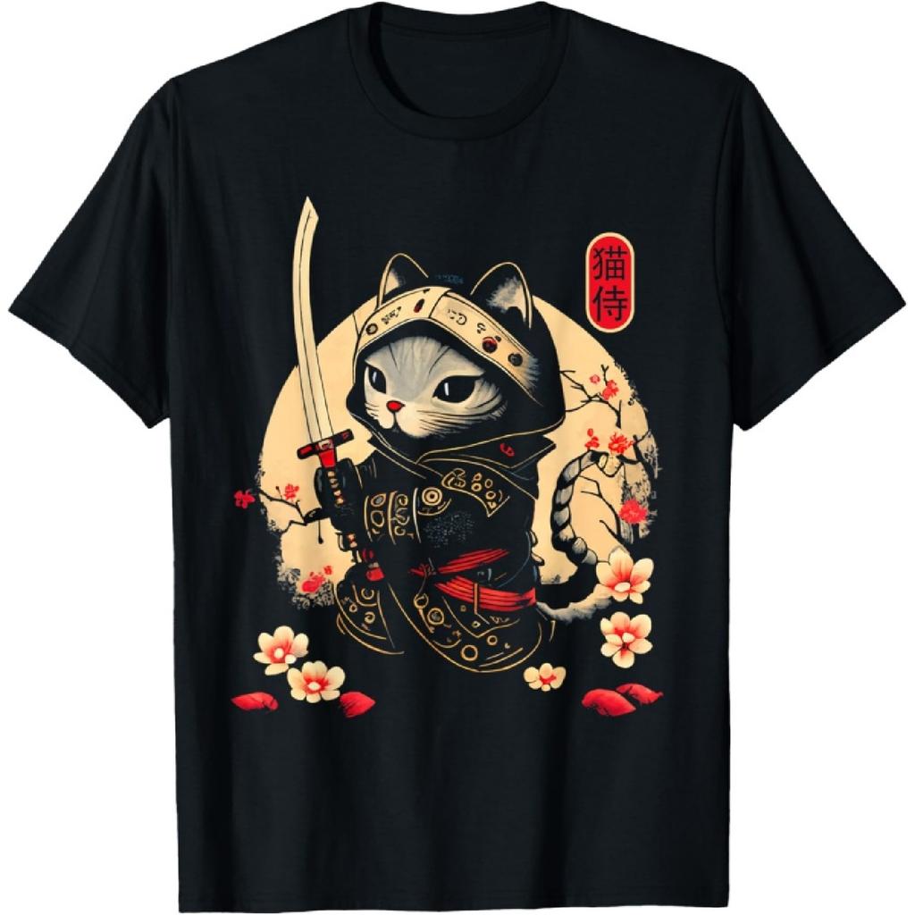 Japanese Samurai Cat Tattoo, Kawaii Ninja Cat T-Shirt