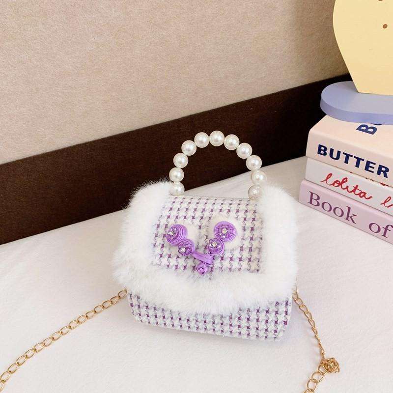 Модная детская сумочка «Принцесса» с жемчугом, стильная плюшевая сумка через плечо для девочек. Purple