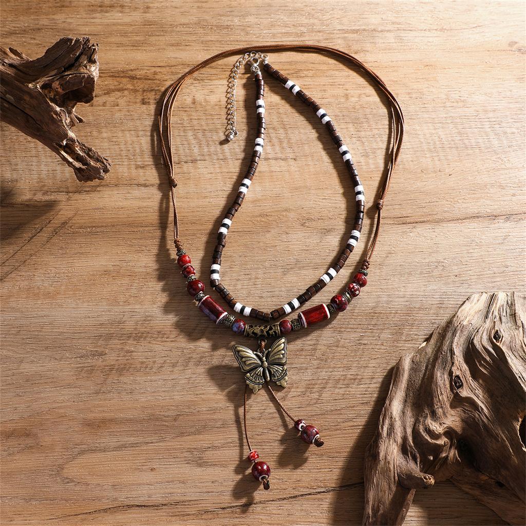 2pcs/set Elegant Vintage Necklace Neckwear with Adjustable Chain and Natural Stone Beads for Daily & Parties Wear