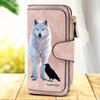 Women's White Wolf Design Long Wallet Multifunctional Snap Closure Coin Purse Ideal Birthday Gift For Animal Lovers Large Capacity Card Holder Phone