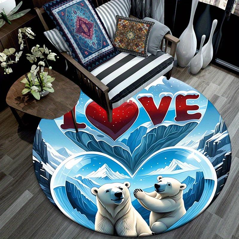 1pc Soft, Absorbent & Non Slip Polar bear family love Round Rug Soft Circle Rug for Living Room & Bedroom Decor, Chair Mats, and Unforgettab