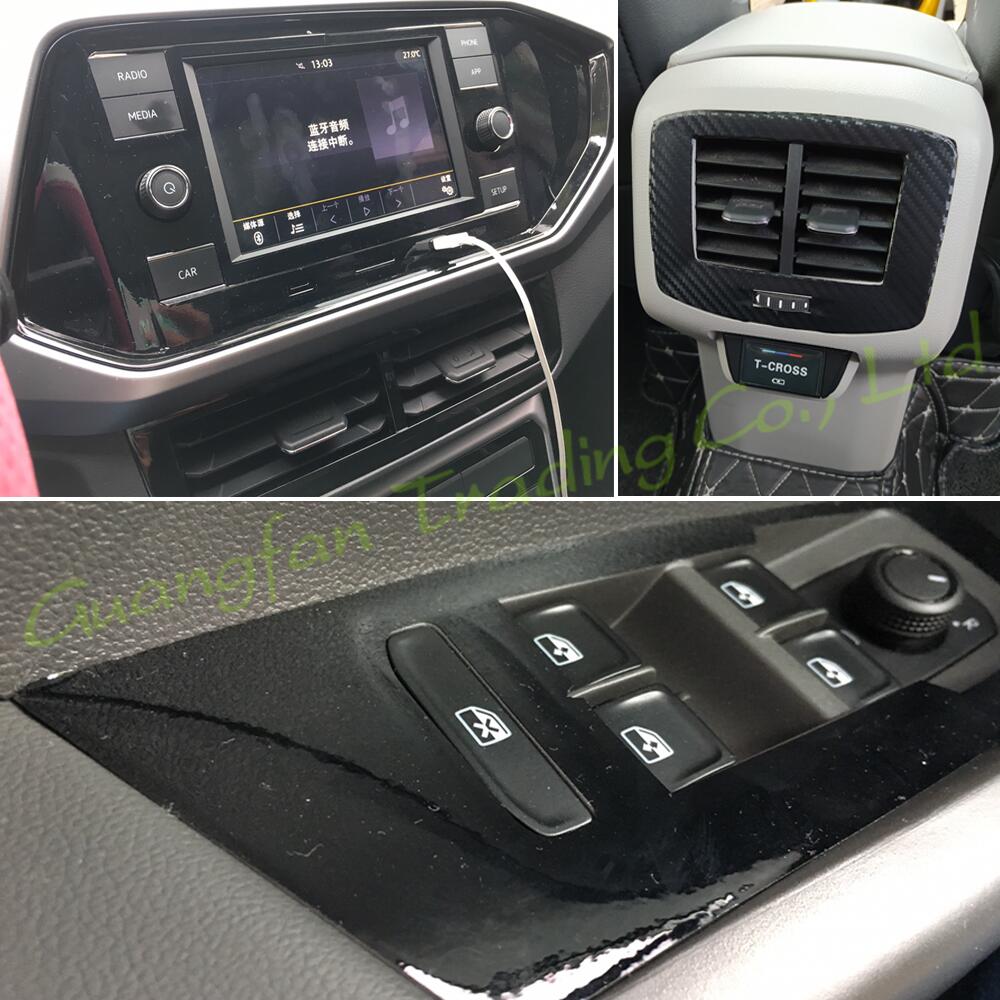 Dla Volkswagen T-cross - Wnętrze Centralny Panel Sterowania Klamka Drzwi Naklejki Włókno Węglowe Naklejki Stylizacja Samochodów Akcesoria