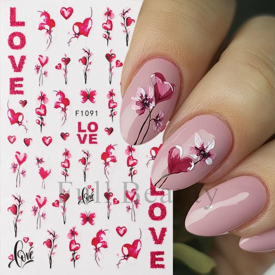 Autocollants pour Nail Art Saint-Valentin Romantique CŒUR Lignes Ours d'Amour Panda Dessin Animé Autocollants pour Ongles
