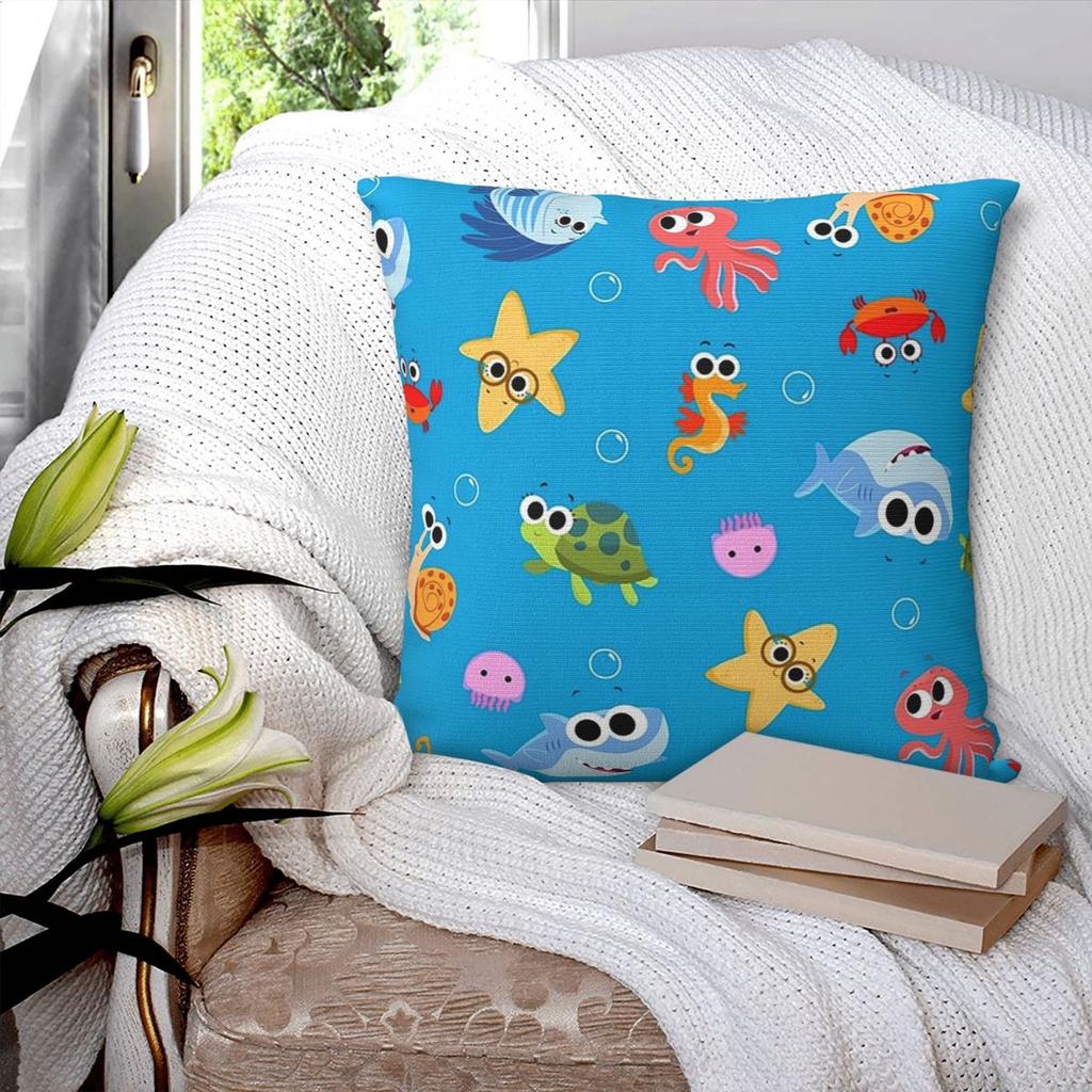 Finny The Shark Square Pillowcase Pillow Cover Polyester Cushion Decor Comfort Throw Pillow for Home Sofa