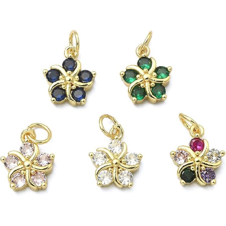 LiQunSweet 12 Pcs 6 Colors Golden Crystal Heart Charms Brass Micro Pave Cubic Zirconia CZ Stone Mini Charm Bulk for Necklace Earrings Jewelry Making