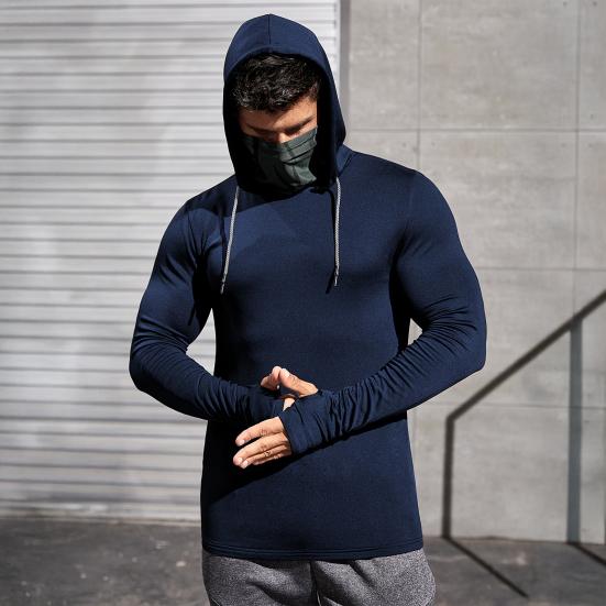 Herren Hoodie mit Gesichtspolster Kompression Langarm Basisschicht Schnelltrocknend Winter Ski Laufen Unterhemd