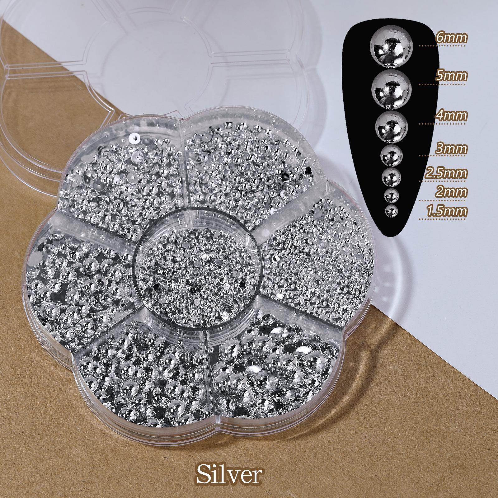 

Полукруглый дизайн ногтей AB Pearl 7-сетчатый Plum Blossom Box Color Nail Art Pearl DIY Resin Pearl Nail Art Jewelry военно-воздушные силы синий