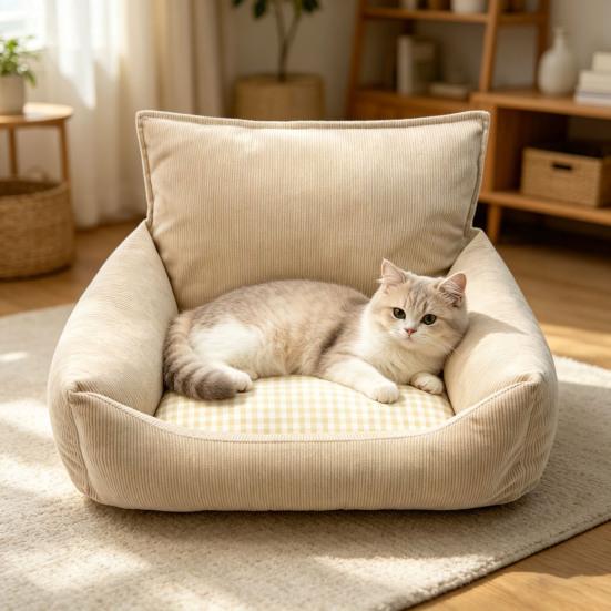 Cat Sofa Thickened High-Elastic Filling Removable Washable Cover Sofa-Style Design for Cats and Dogs All-Season Breathable Pet Bed