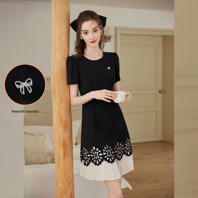 Elegant Color-Block Pleated Midi Dress S