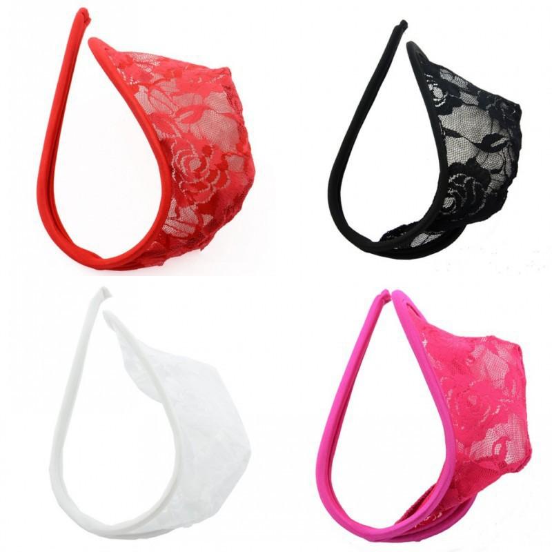 Sexy Thong C-String Intimates Lingerie Sissy Panties for Men Gay Erotic Lace Flower Transparent Sex Underpants Sensual Underwear