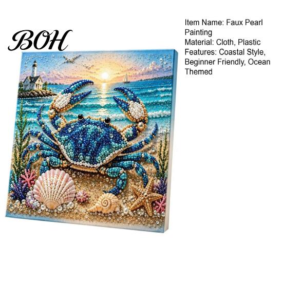 3D Bead Embroidery Project Ocean Faux Pearl Painting Kit, Marine Life Art DIY Easy Crafting Sea Turtle Fish Picture Craft Set for Adults, Coastal Home