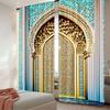 2Pcs Vintage Moroccan Palace Door Printed Curtains Polyester Light-Blocking Decorative Curtains For Entryway Bedroom