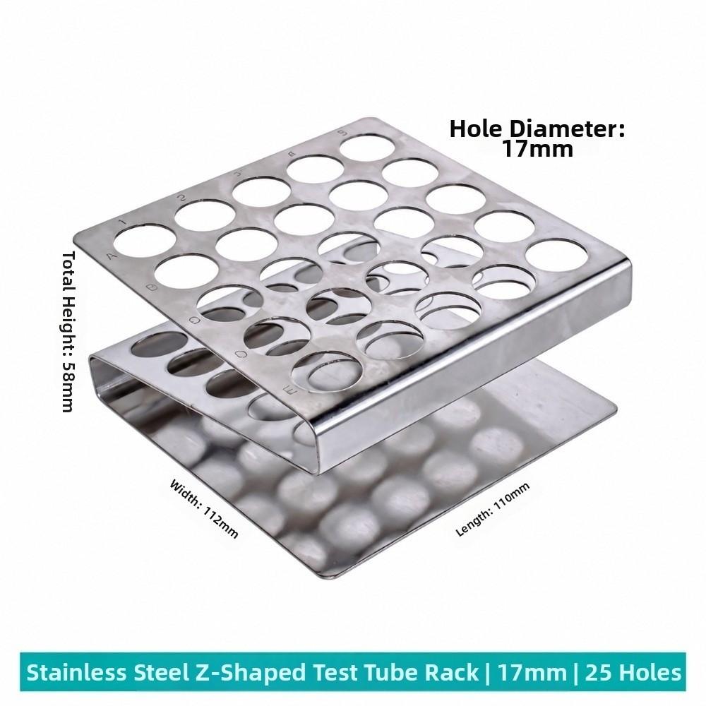 25 Holes 15/17mm Silver Stainless Steel Test Tube Rack Solid 25 Holes Tube Holder Sample Storage