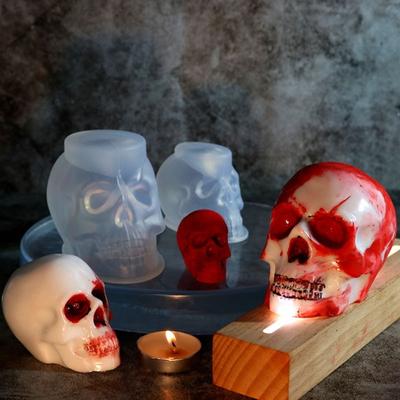Stampo in resina per teschio 3D di Halloween fai da te, artigianato, argilla epossidica, cera per candele, colata di resina, cicatrice in silicone, decorazione per teschio, stampo in silicone