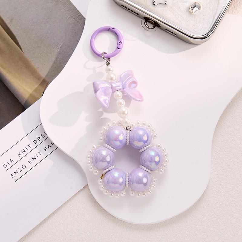 Pearl Bow Phone Lanyard with Sweet French Style Bag Keychain and Round Clasp