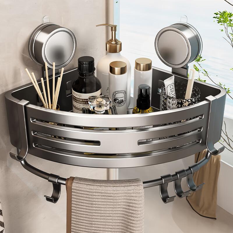 Baihan Bathroom Suction Cup Storage Shelf Triangle Rack Toilet Wall Hanging Bracket Wall Corner Shelf Organizer