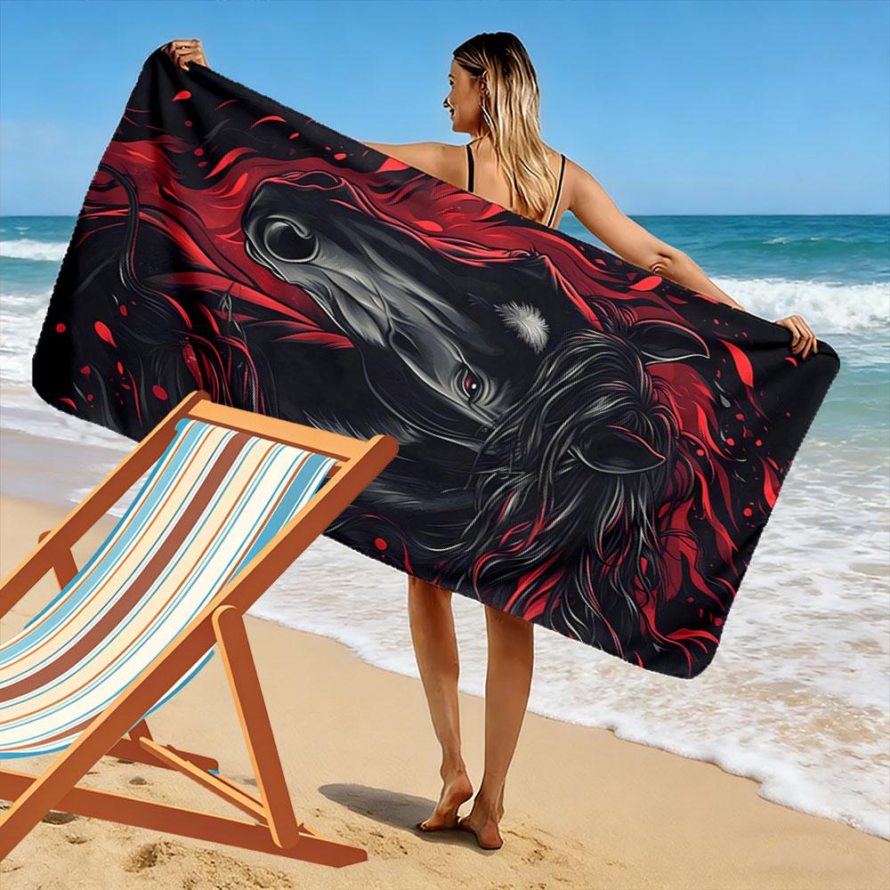 Majestic fiery stallion Print beach towel, quick drying, suitable for travel, outdoor sports, jogging, the beach and swimming, gift