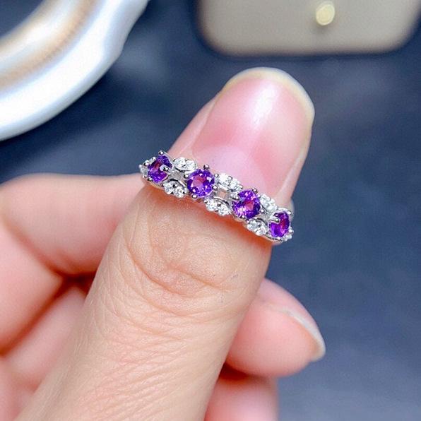 Amethyst-Colored Gemstone Open Ring - Women's Fashion Jewelry