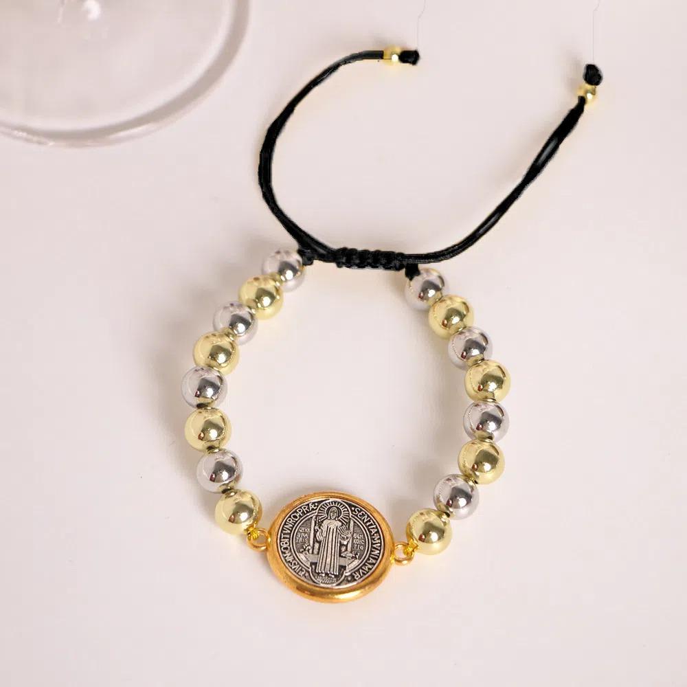 Adjustable Beaded Bracelet St. Benedict Wristband Prayer Beads Braided Rosary Bracelet  Men Women