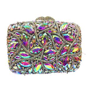 WHTUOHENG Bolso de Noche Plateado con Piedra Grande para Mujer Bolso de Mano Nupcial con Diamantes Cartera de Mano con Pedrería para Cena de Boda