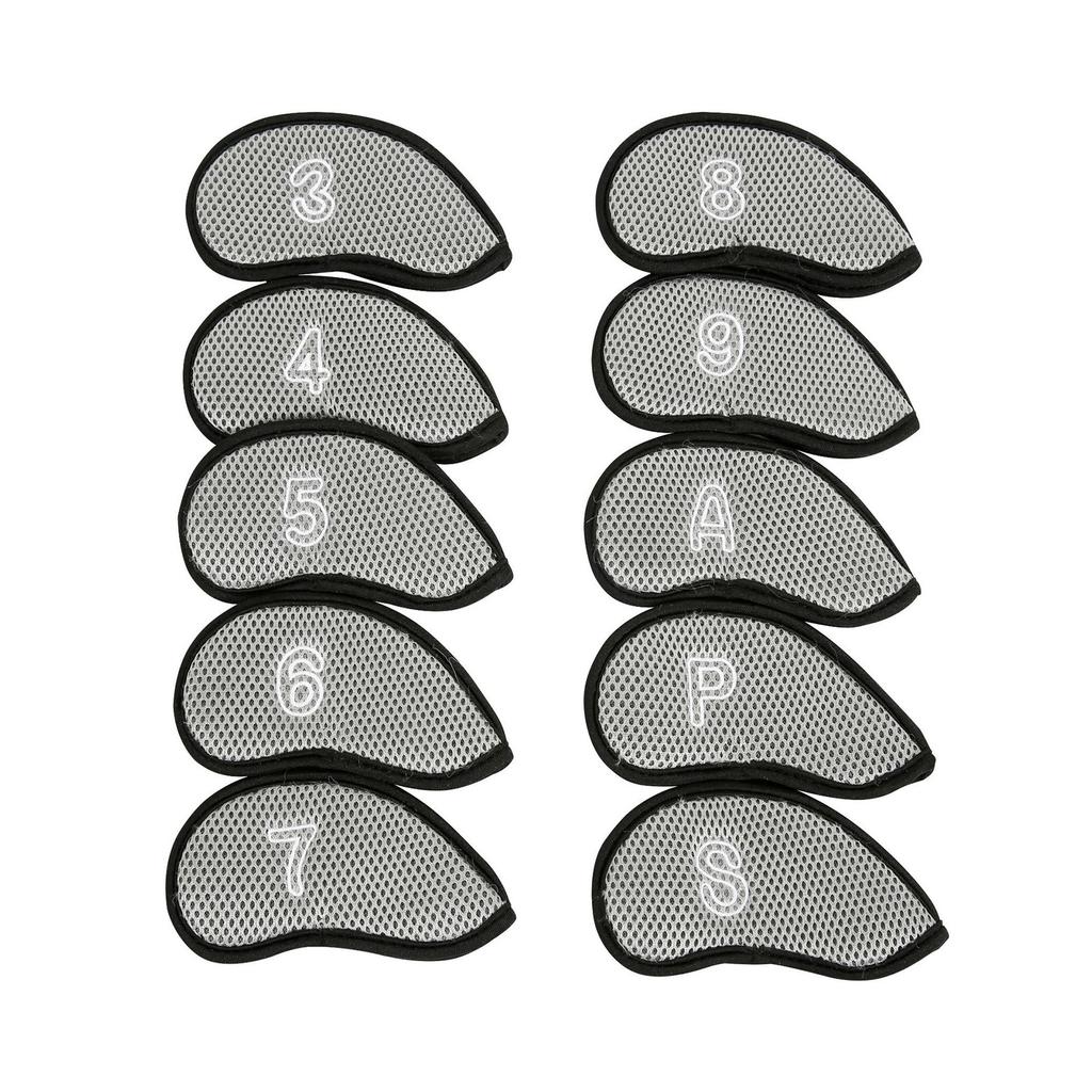 10Pcs Mesh Fabric Golf Iron Cover Iron Head Protect Covers Golf Wedges Headcover Golf Iron Club Covers with Big Numbers