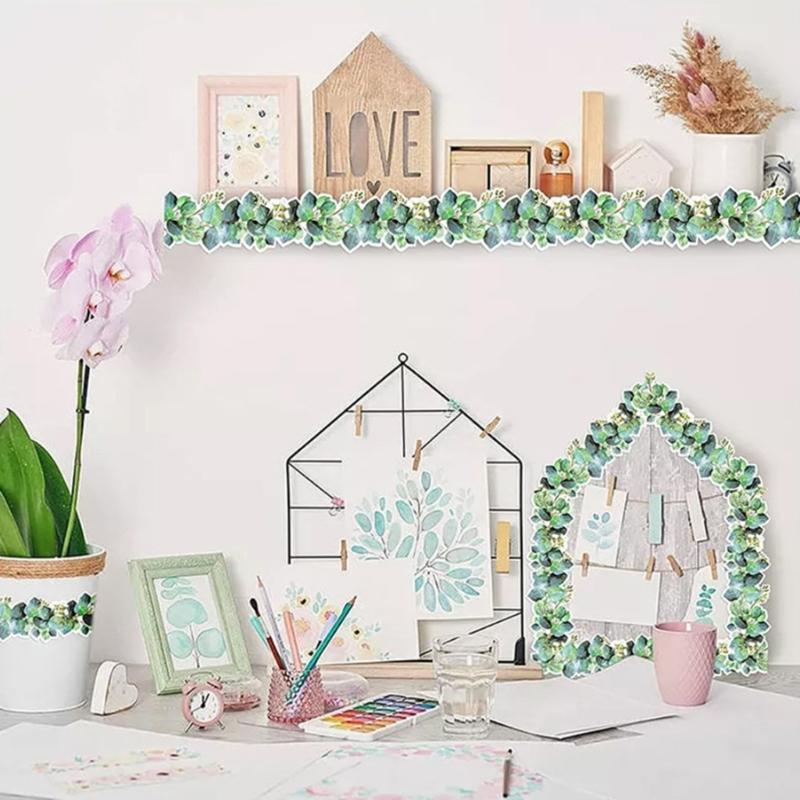 49ft Bulletin Board Border for Classroom Chalkboard Decoration, Plant Leaf Pattern Notice Board Border Trim Wall Decals