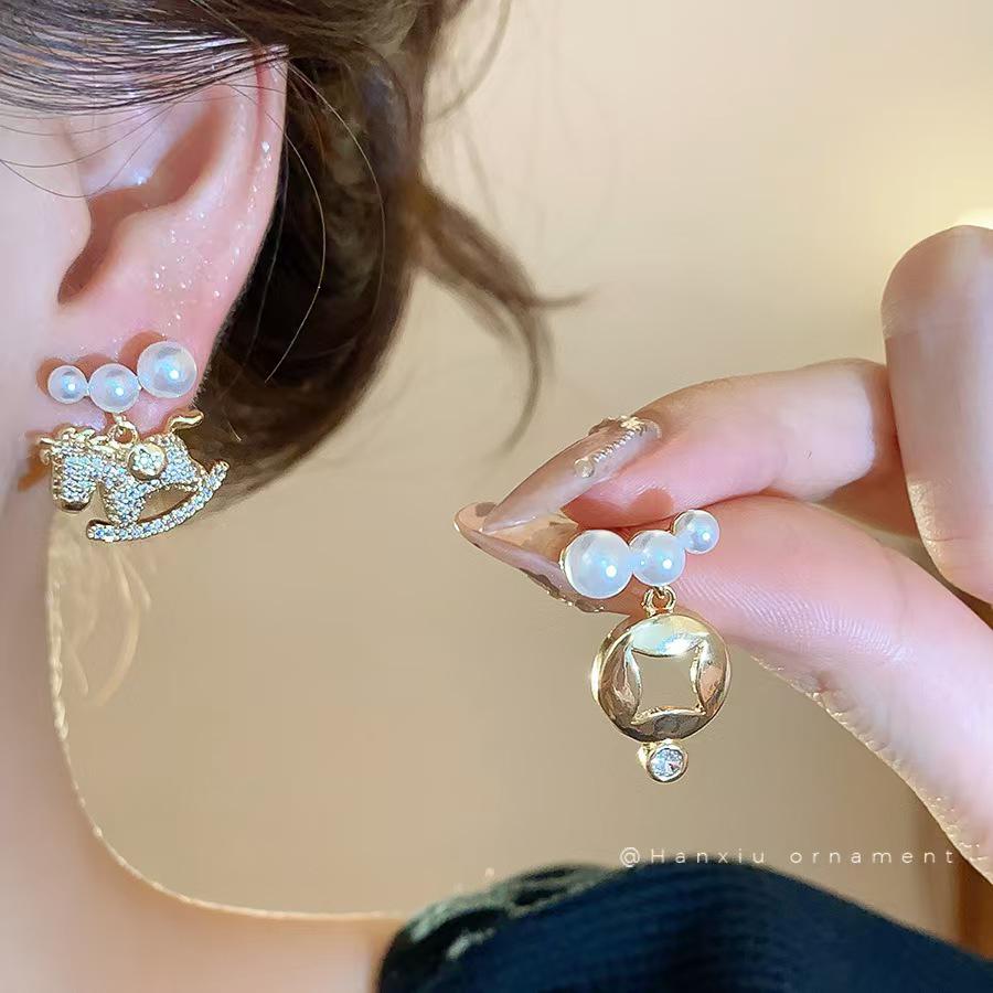 Elegant Asymmetrical Zircon Rocking Horse Earrings for Women