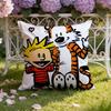 Kreskówka C-Calvin i H-Hobbes Poszewka na Poduszkę Dom i Samochód Dwustronna Poszewka: Dwustronny dla najwyższego komfortu