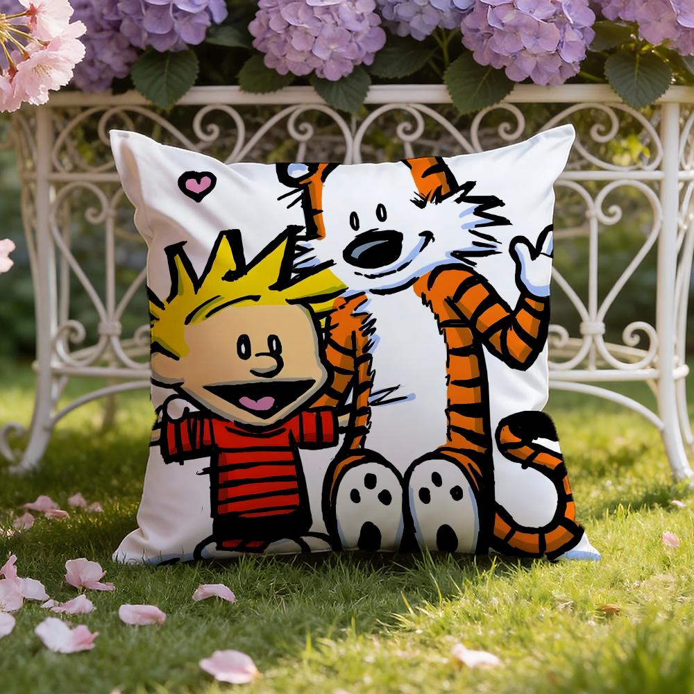 Kreskówka C-Calvin i H-Hobbes Poszewka na Poduszkę Dom i Samochód Dwustronna Poszewka: Dwustronny dla najwyższego komfortu